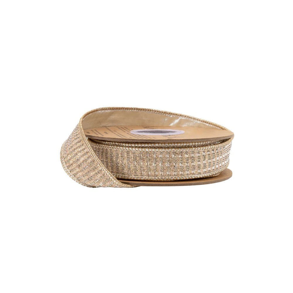 1" Wired Ribbon | Gold Sparkle w/ Champagne Metallic Backing | 10 Yard Roll