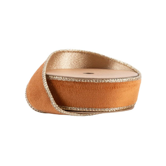 1" Reversible Classic Velvet Wired Ribbon | Rust/Gold | 10 Yard Roll