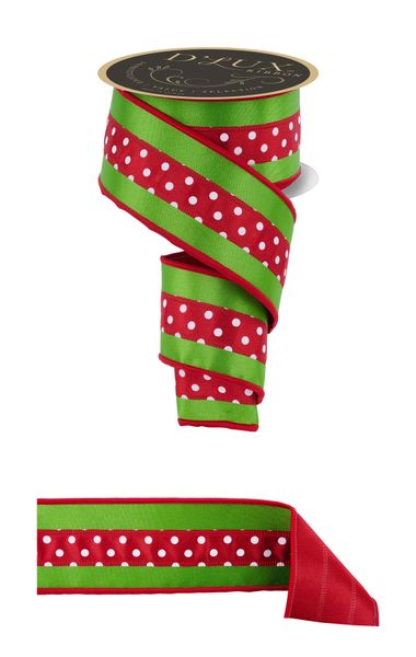 DLux 2.5" x 10yd 3-In-1 Polka Dot/Fused Wired Ribbon -  LX3077ML