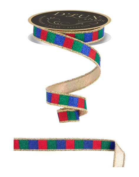 DLux 7/8" x 10yd Glitter Stripe/Fused Wired Ribbon - LX3107J5