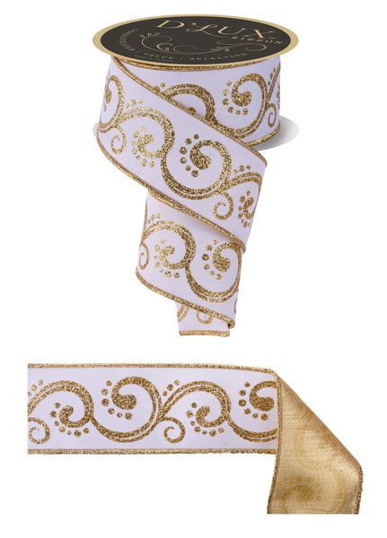 DLux 2.5" x 10yd Swirls/Fused Wired Ribbon - LX3251C6