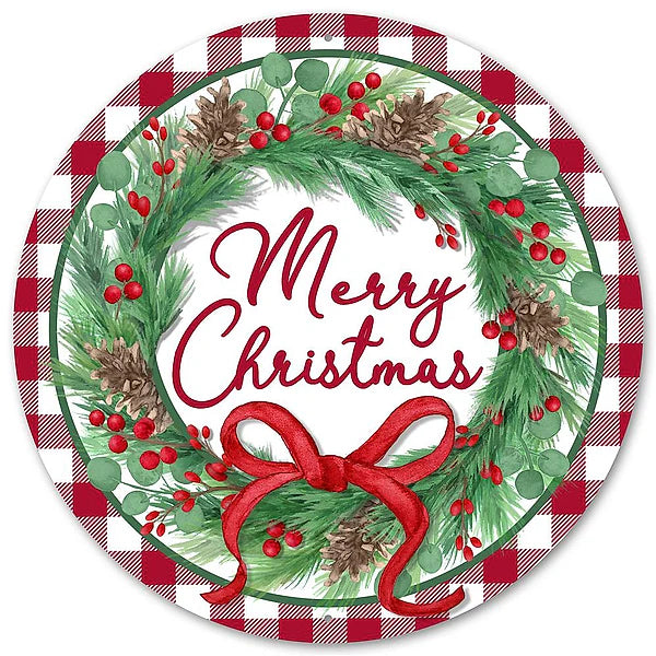 12"Dia Metal Merry Christmas W/Wreath - MD0977
