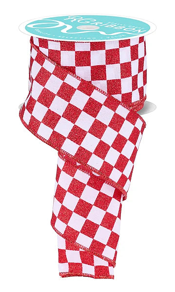 2.5" x 10yd Print Glitter Check Red and White - RGH106067
