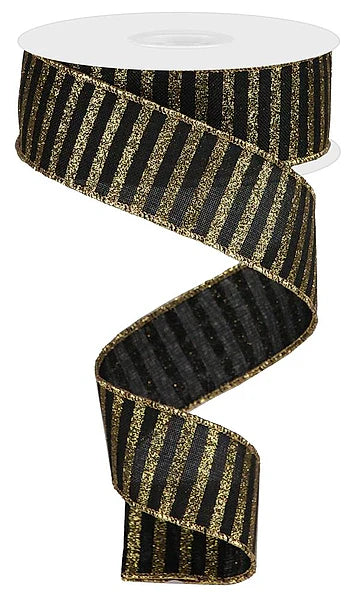 1.5" x 10yd Glitter Stripe On Royal- Black/Gold - RG0169102