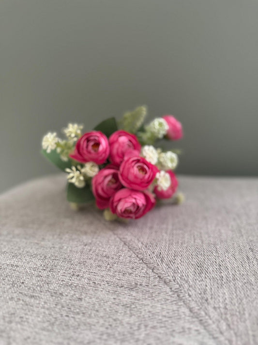 Artificial Pink Ranunculus Bouquet with Cream Accents
