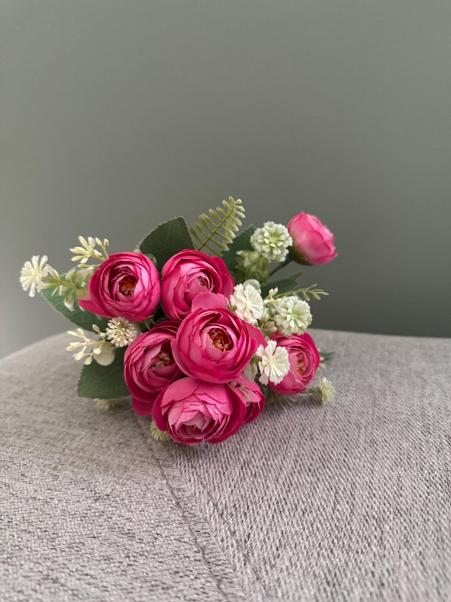 Artificial Pink Ranunculus Bouquet with Cream Accents