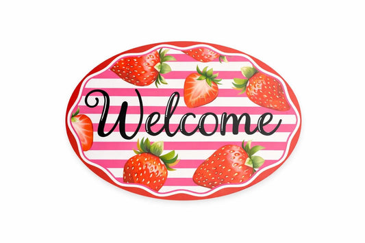 13"L x 9"H Welcome/Strawberry Oval Sign - AP7456F5