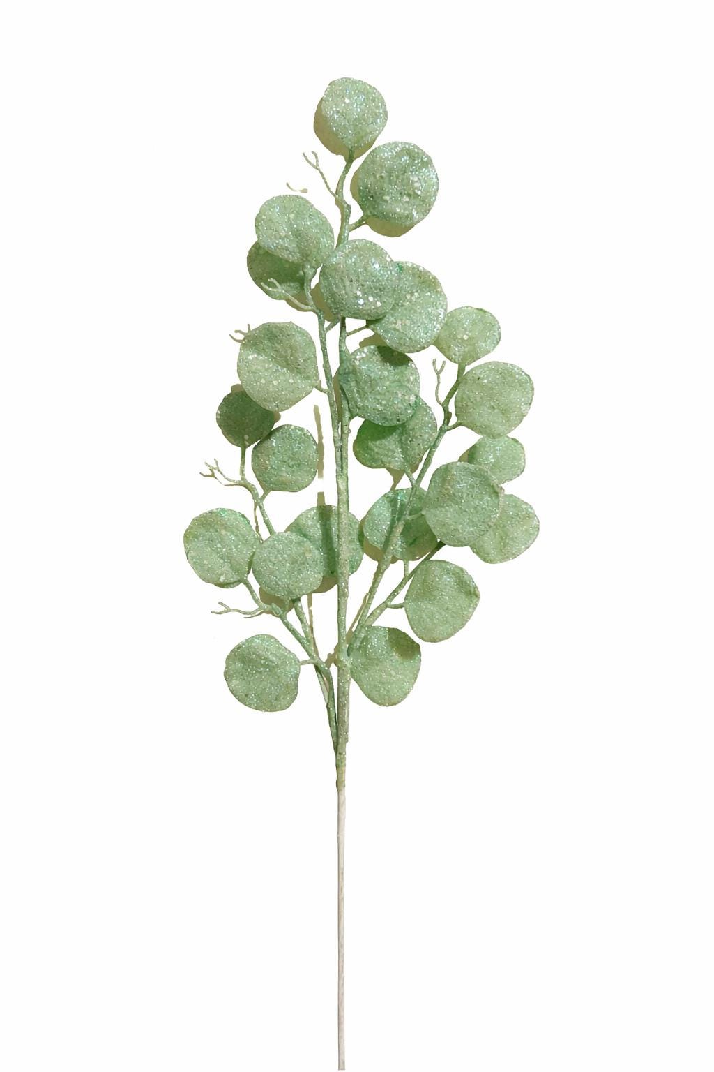 28"L Iridescent Eucalyptus Glitter Round Leaf Spray - XS241483