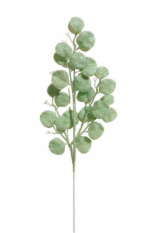 28"L Iridescent Eucalyptus Glitter Round Leaf Spray - XS241483