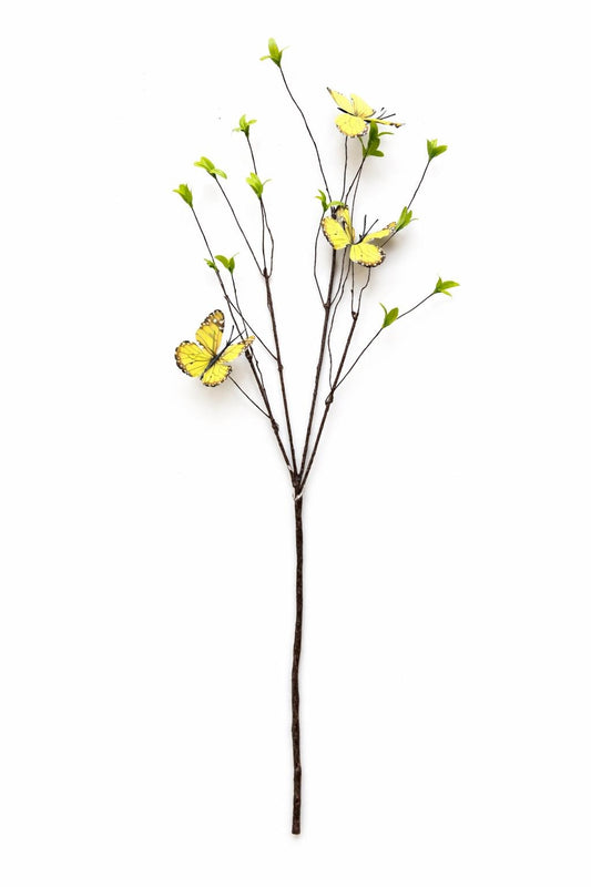 28” Yellow Butterfly Spray with Green Leaves - WF715-YEL