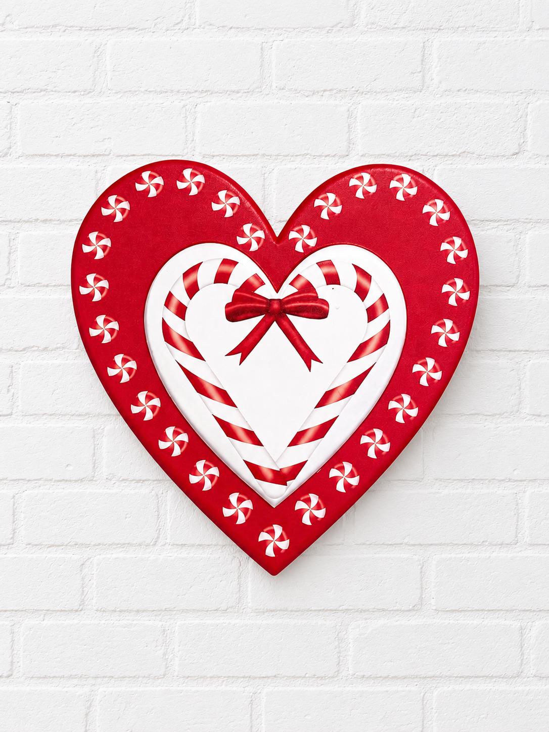 12"Sq Metal Candy Cane Heart Sign - MD137630