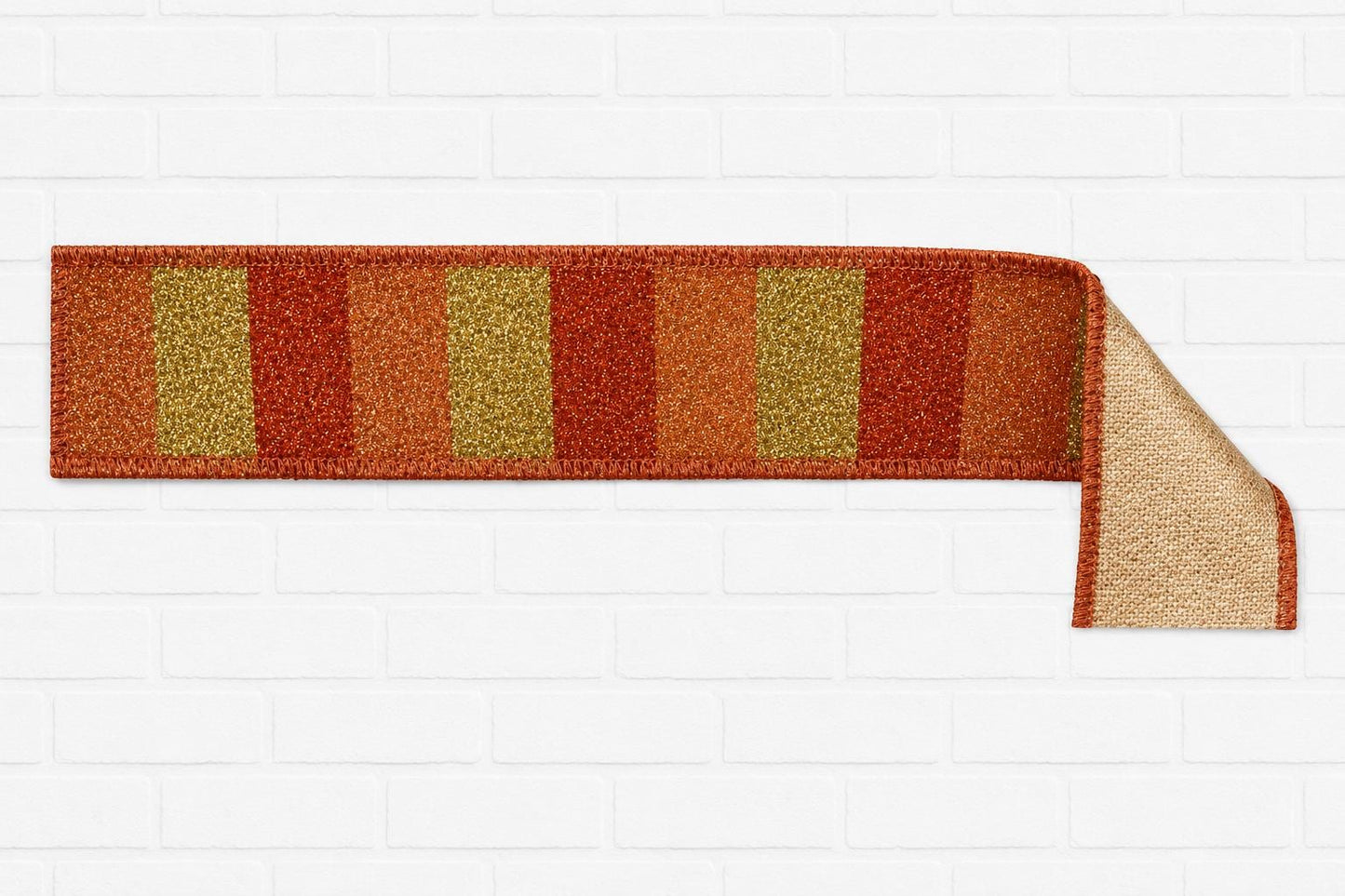 DLux 1.5” x 10yd Fall Glitter Stripe Wired Ribbon, Copper Orange Gold Ribbon - LX310852