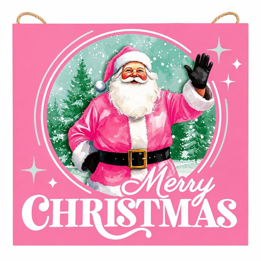 10 Inch Pink Santa Merry Christmas Sign - AP7469K6