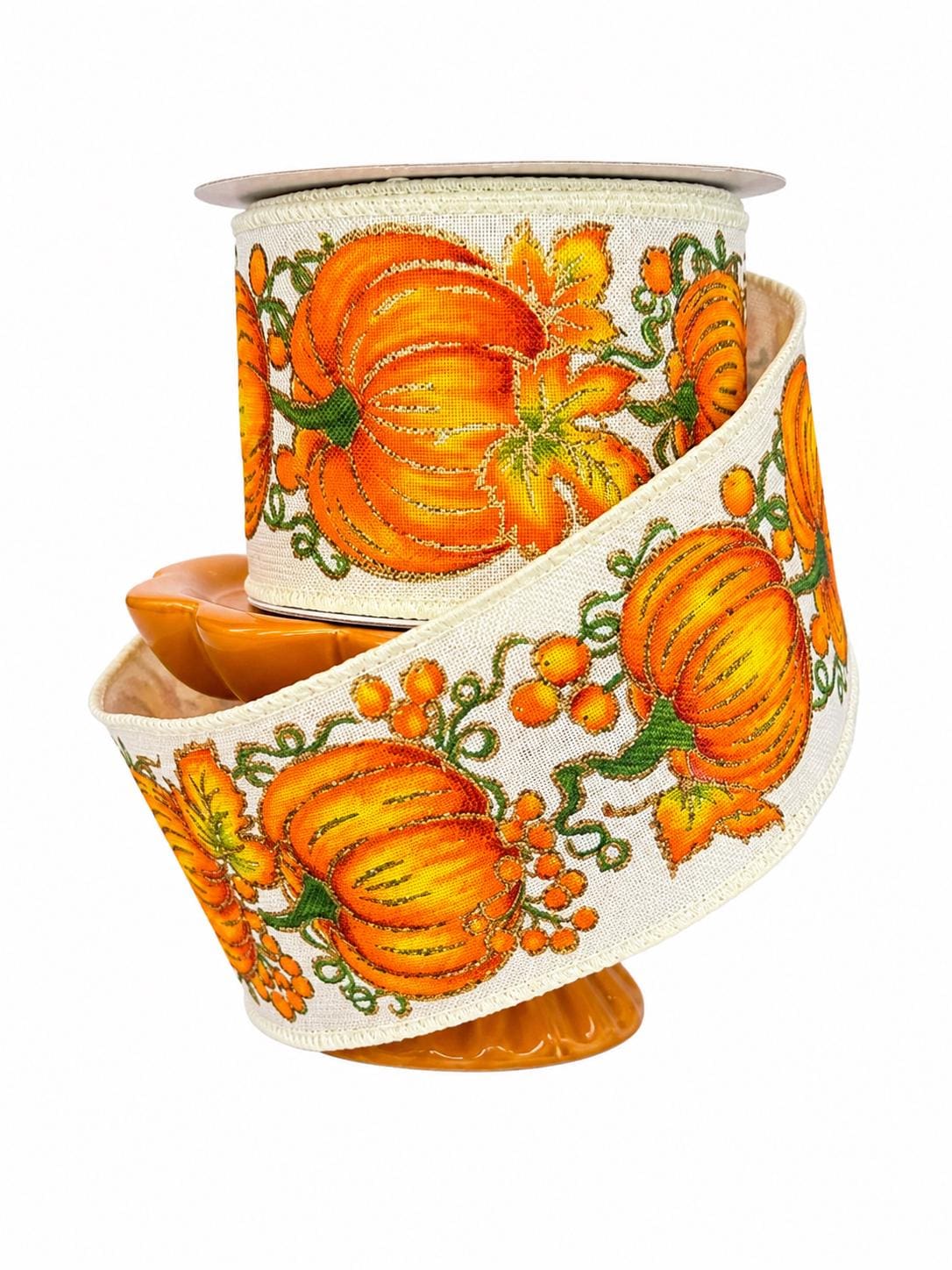 2.5” Pumpkin Harvest Wired Ribbon - 93026W-030-40F
