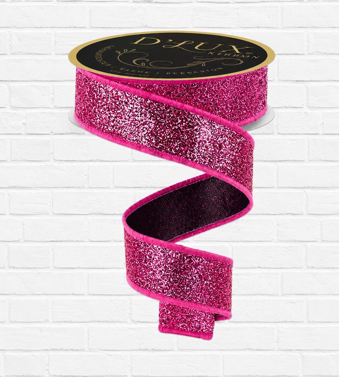 DLux 1.5” x 10yd Hot Pink Glitter Wired Ribbon - LX327183